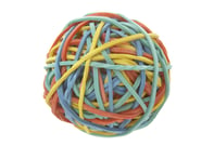 close up of colorful rubber band ball on white background, with clipping path